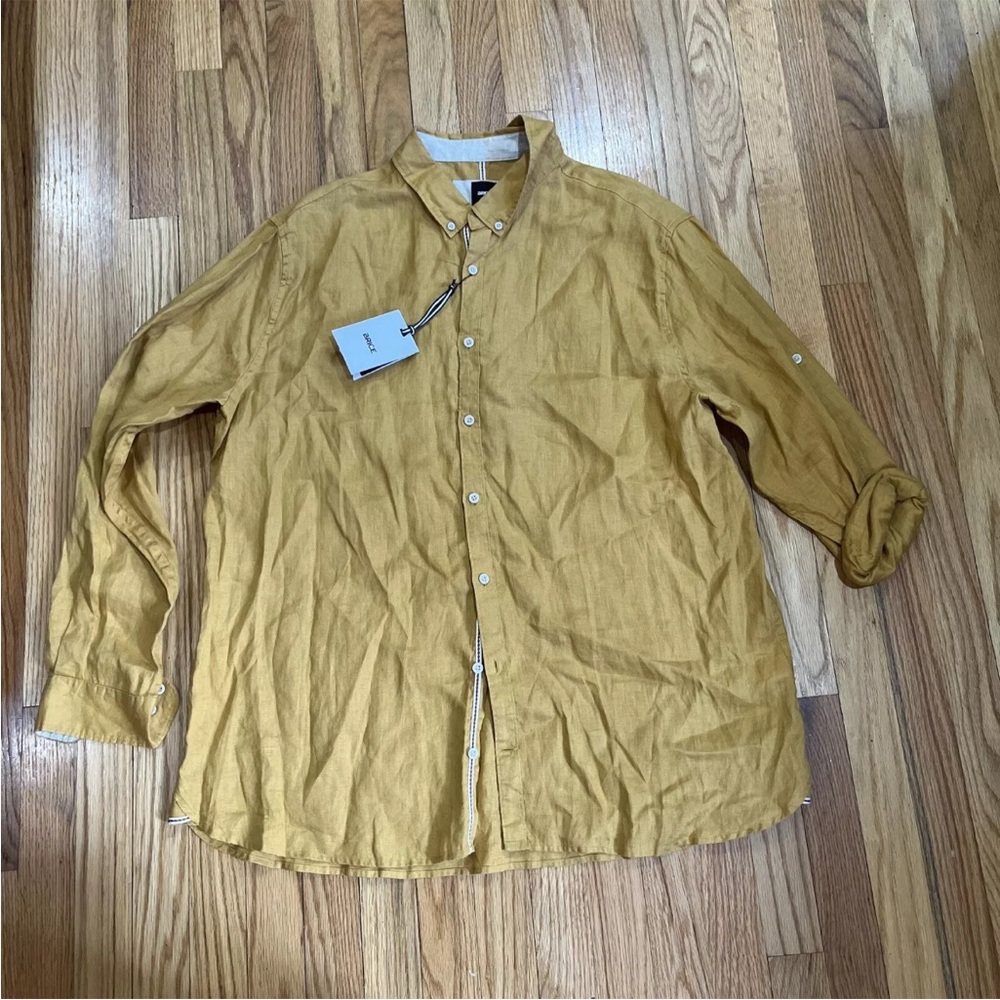 Brice Mustard Yellow Linen Men’s Long Sleeve Shirt XXL France